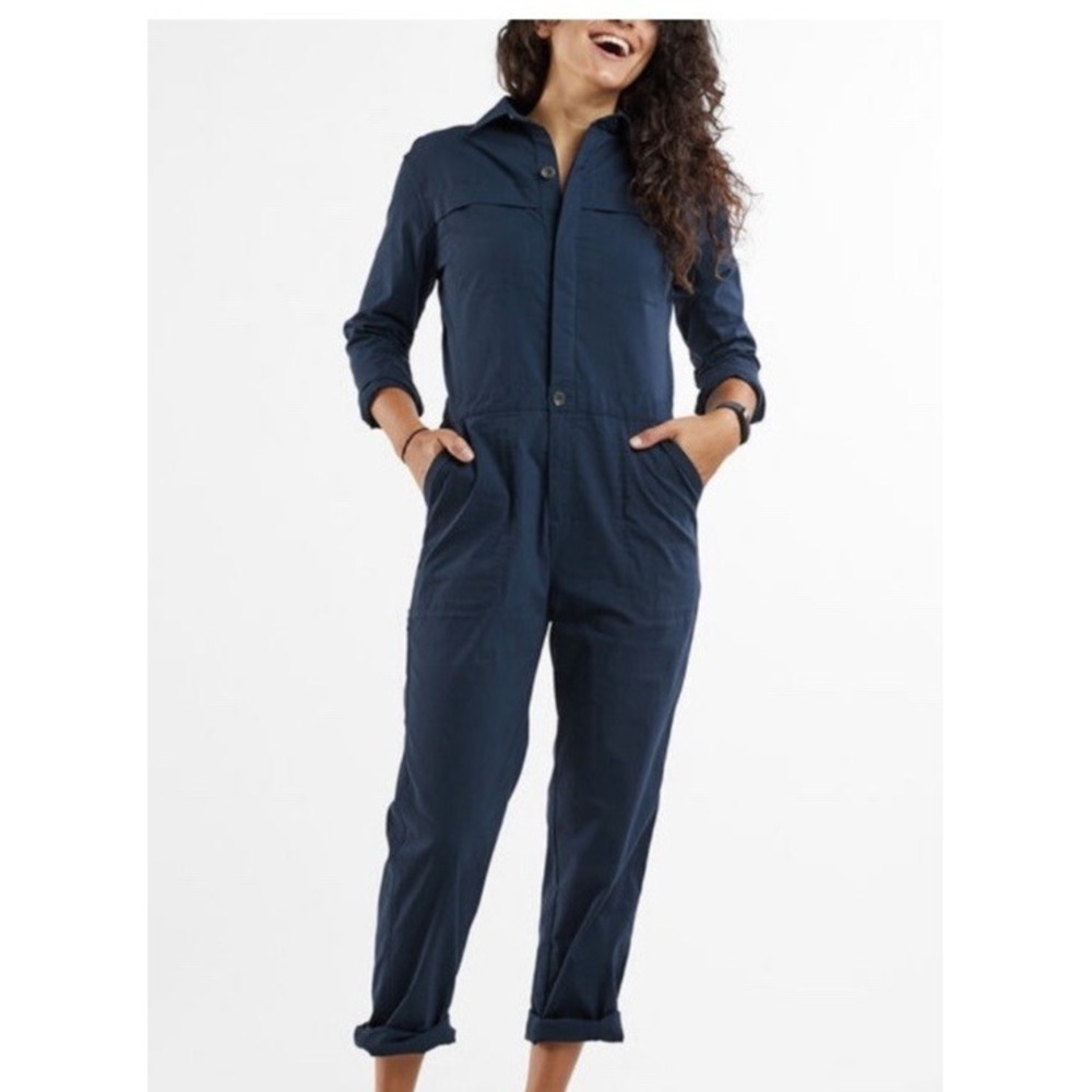 Title Nine Rosie Utility Jumpsuit Small Navy Blue Long Sleeve One-Piece